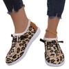 Легкие плоские флисовые хлопковые туфли с леопардовым принтом женские больших размеров женская обувь новая мода круглый носок шнуровка хлопковые ботинки