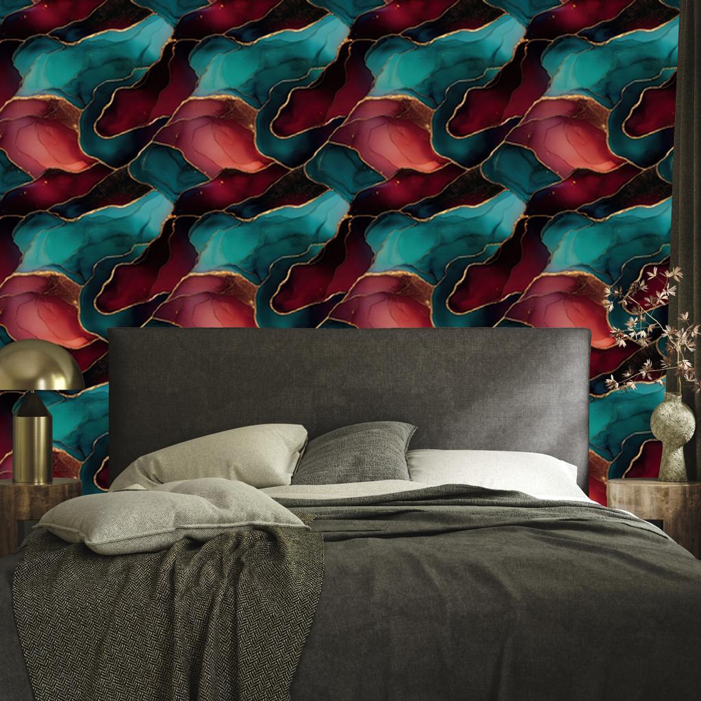 Ink Wallpaper Turquoise, Black and Burgundy for Living Room and Bedroom 50x1000