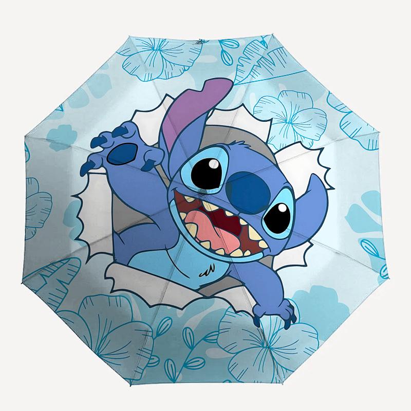 Stitch, Floral Themed Automatic Opening and Closing Umbrella, Brightly Colored 8-rib Portable Umbrella, Suitable for Men and Women, A Perfect Gift for