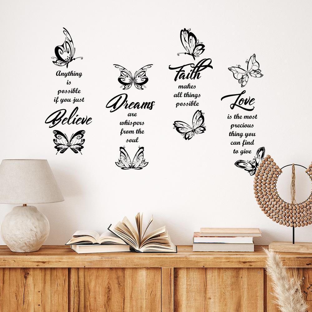 WZ9028 Black English Slogan Butterfly Wall Beautification Decorative Wall Stickers Self-adhesive