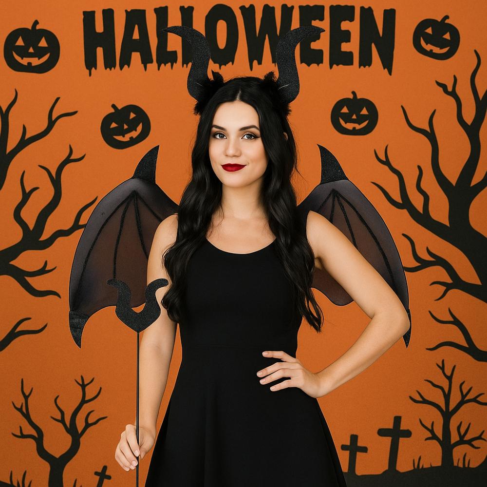 3Pcs/Set Bat Wings with Tail Halloween Cosplay Props Funny Demon Wings Set Role Play