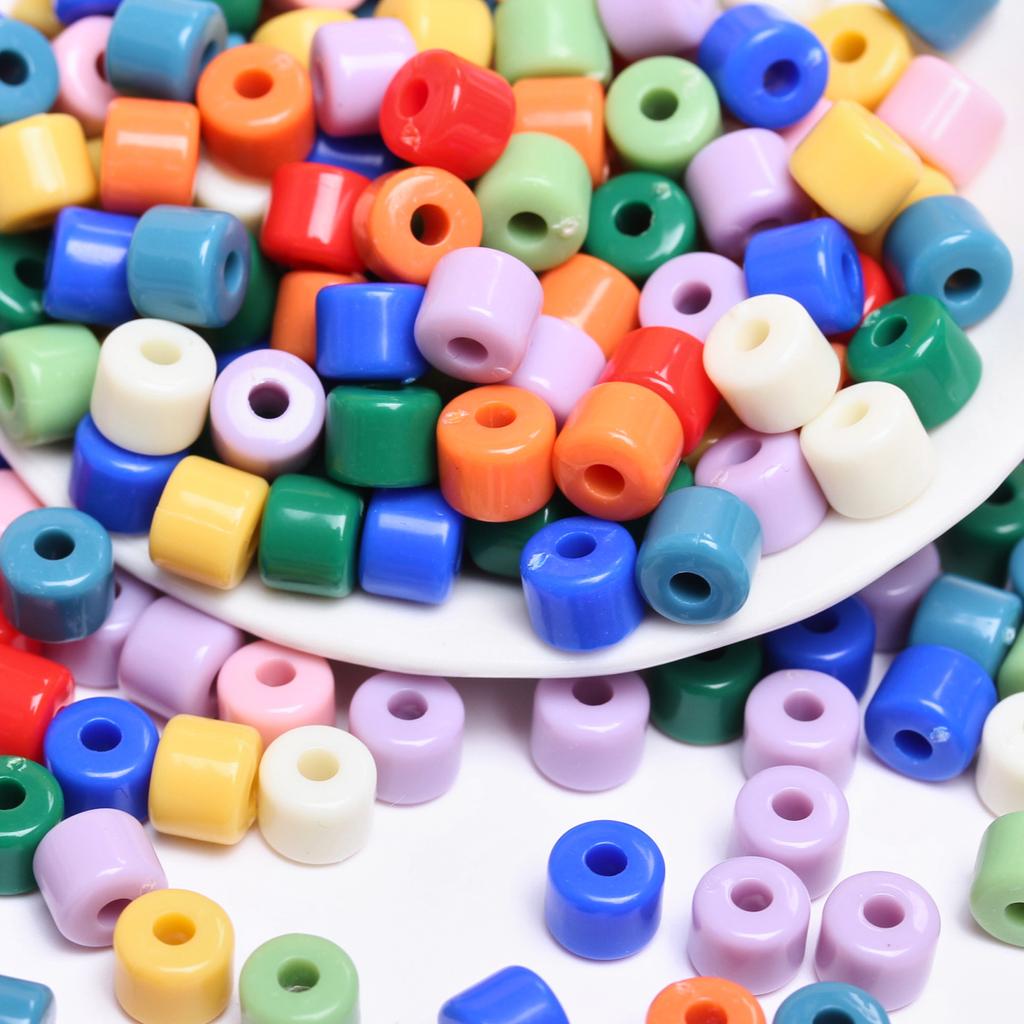 Acrylic for Earrings Necklace Fashion Accessories Cylindrical 6.5mm Bracelet Jewelry Making Cream Color DIY Material 50Pcs Keychain  Accessories