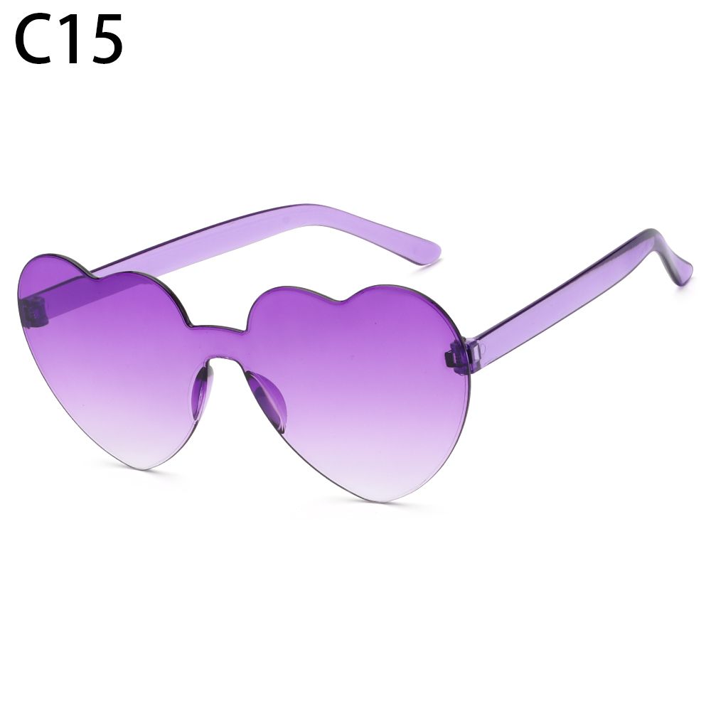 Accessories Trendy Candy Color Eyewear Heart Sunglasses Rimless Sunglasses for Women Heart Glasses