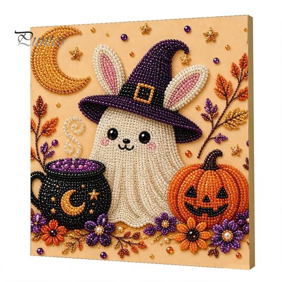 Pumpkin Wall Art Ghost Faux Pearl Kit, Halloween Painting DIY Autumn Home Decor 3D Spooky Skull Craft Kit for Adults Beginners, Fall Handmade