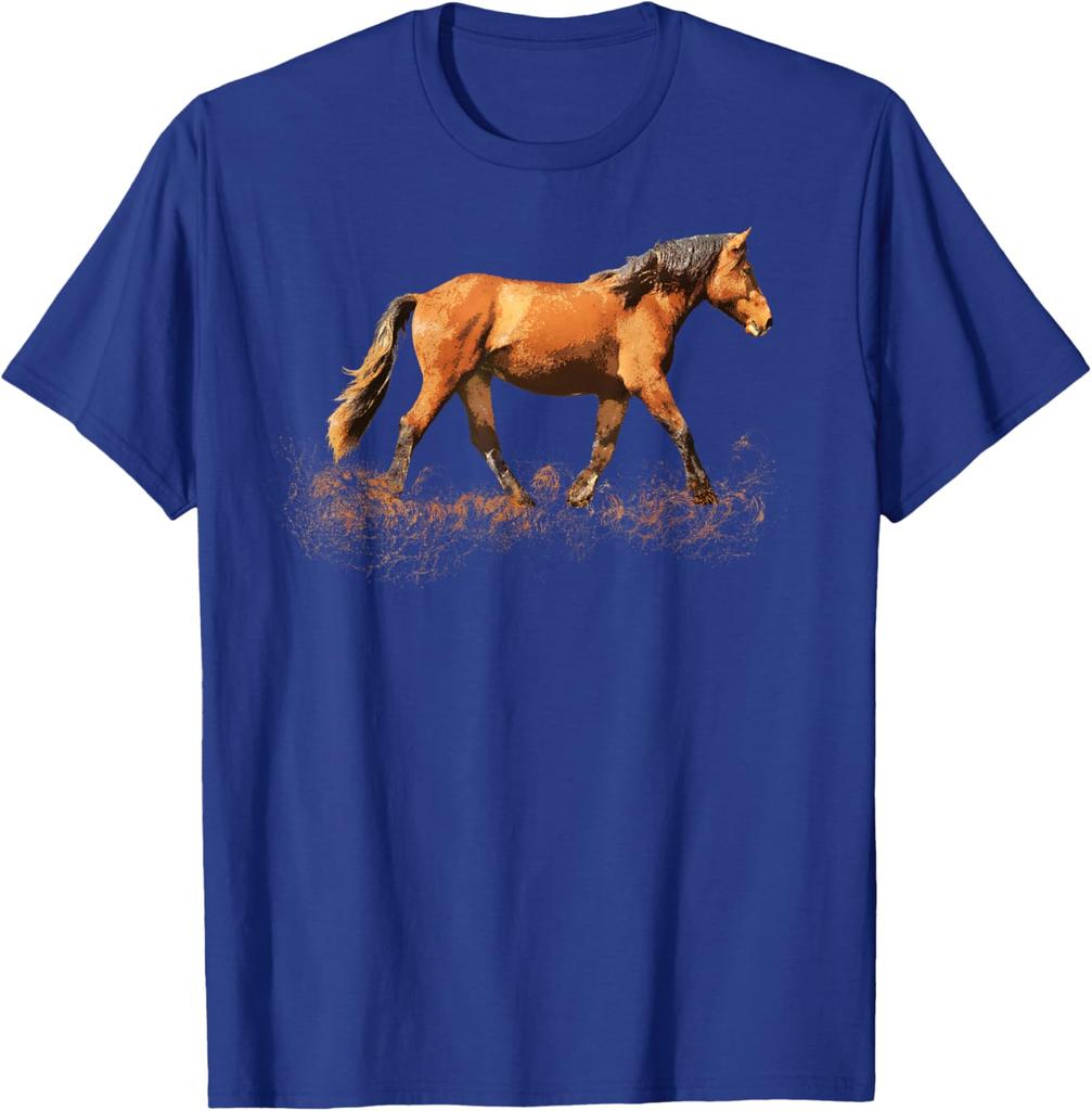 Earthy Brown Horse Silhouette Running Graphic T-Shirt Casual Cotton Short Sleeve Tee for Riders