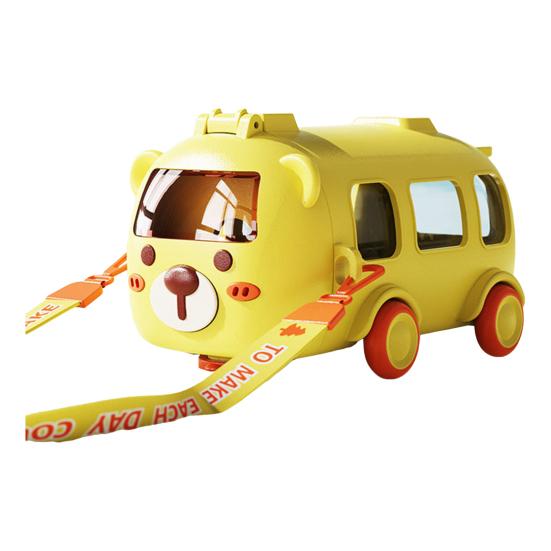 Excavator Water Bottle for Kids 500ml Leak-Proof Cartoon Cup with Wheels Adjustable