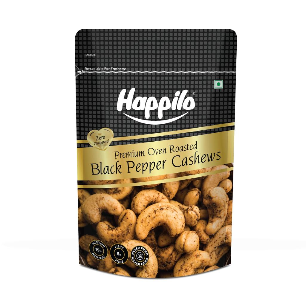 Happilo Salted Black Pepper Whole Cashews 160g|Crunchy Nuts|Non-Fried|Zero Cholesterol Natural Jumbo Size Whole Kaju Nuts & Dry Fruits|Rich in Pr