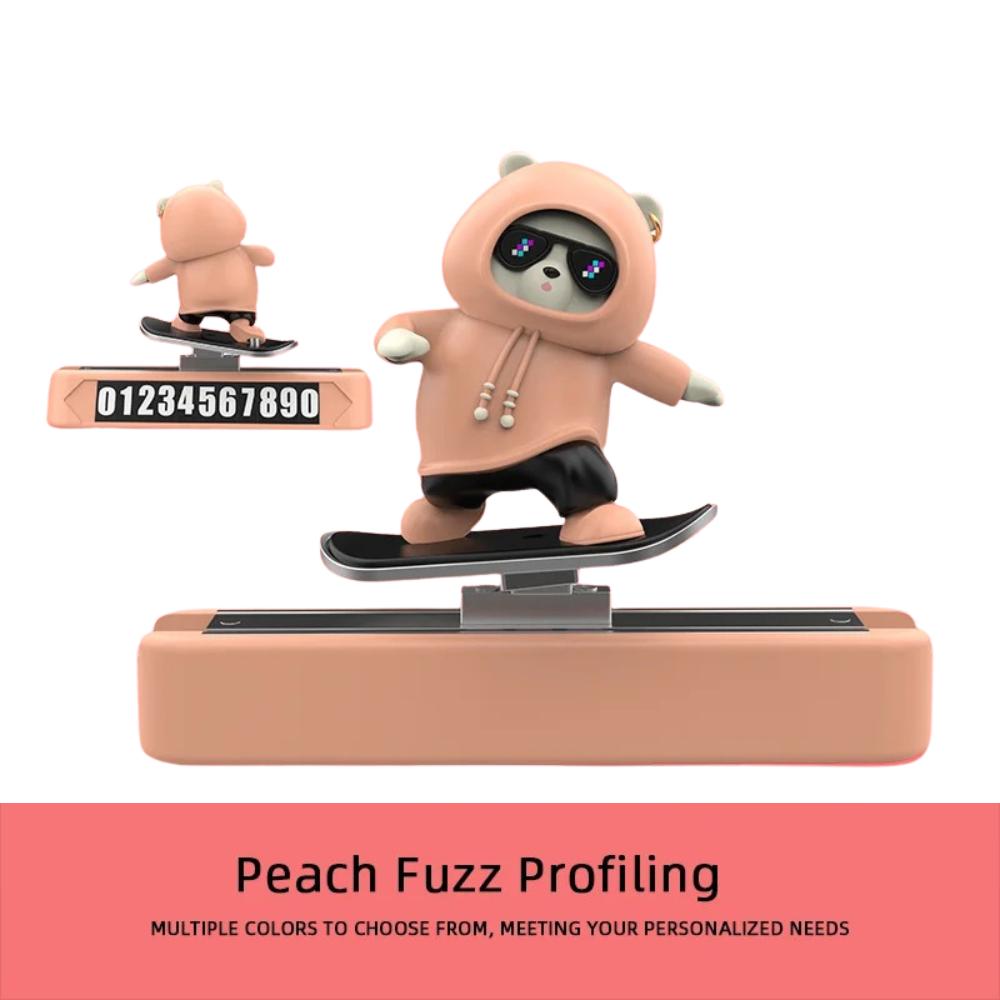 Car Sliding Bear Temporary Parking Number Plate Dashboard Phone Card Cute Skateboard Bear Decor