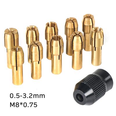 10-11 шт./партия латунная цанга для мини-дрели цанга для вращающихся инструментов 0,5-3,2 мм латунь и гайка для набора принадлежностей