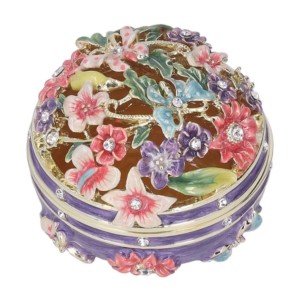Trinket Boxes Exquisite Detail Texture Carved Purple Hinged Enameled Jewelry Box for Desktops Cars