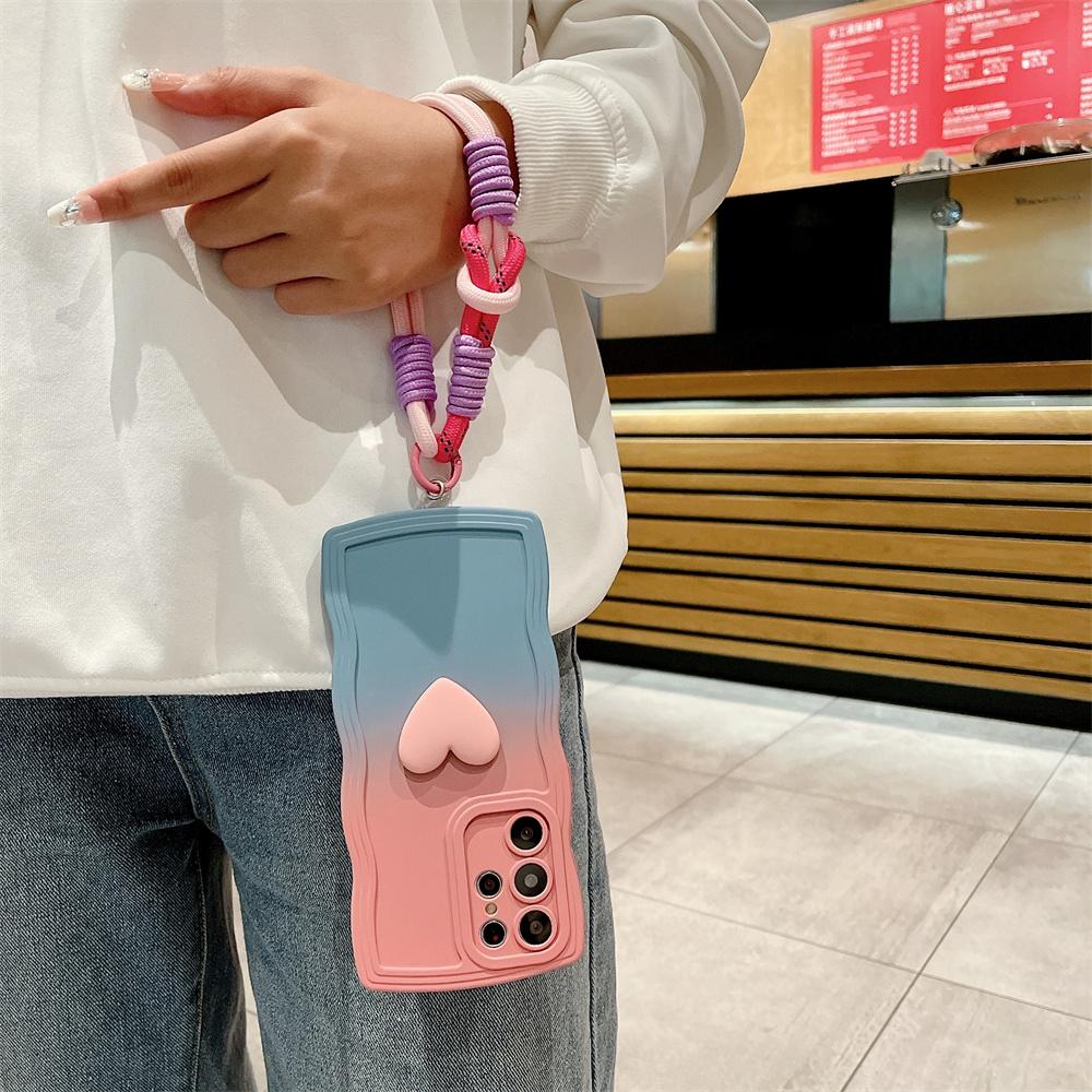 Ремешок с сердечком и градиентной волной, ремешок, чехол для Samsung Galaxy S23 S22 Ultra S21 Plus S20 FE A52 A53 A54 A34 A14 A13, чехол