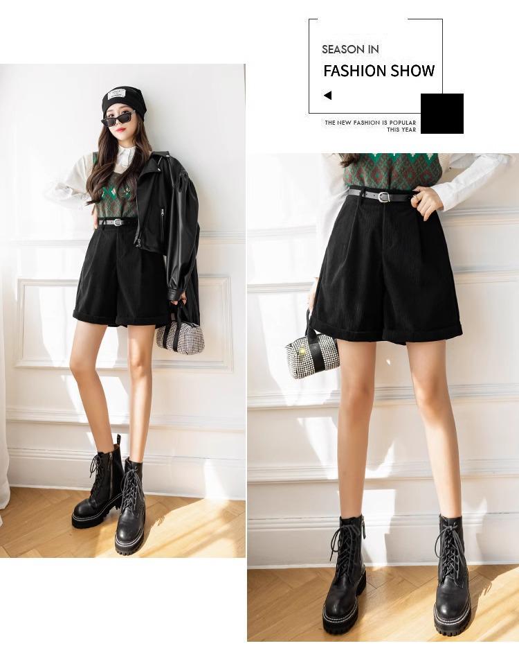 Вельветовые шорты большого размера с высокой талией - Женские осенне-зимние, широкие, свободные, повседневные, пятиточечные шорты