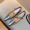 Fashion French Silver Strap Mary Jane Shoes Women's 2025 New Soft Leather Wedge Pointed Toe Shoes