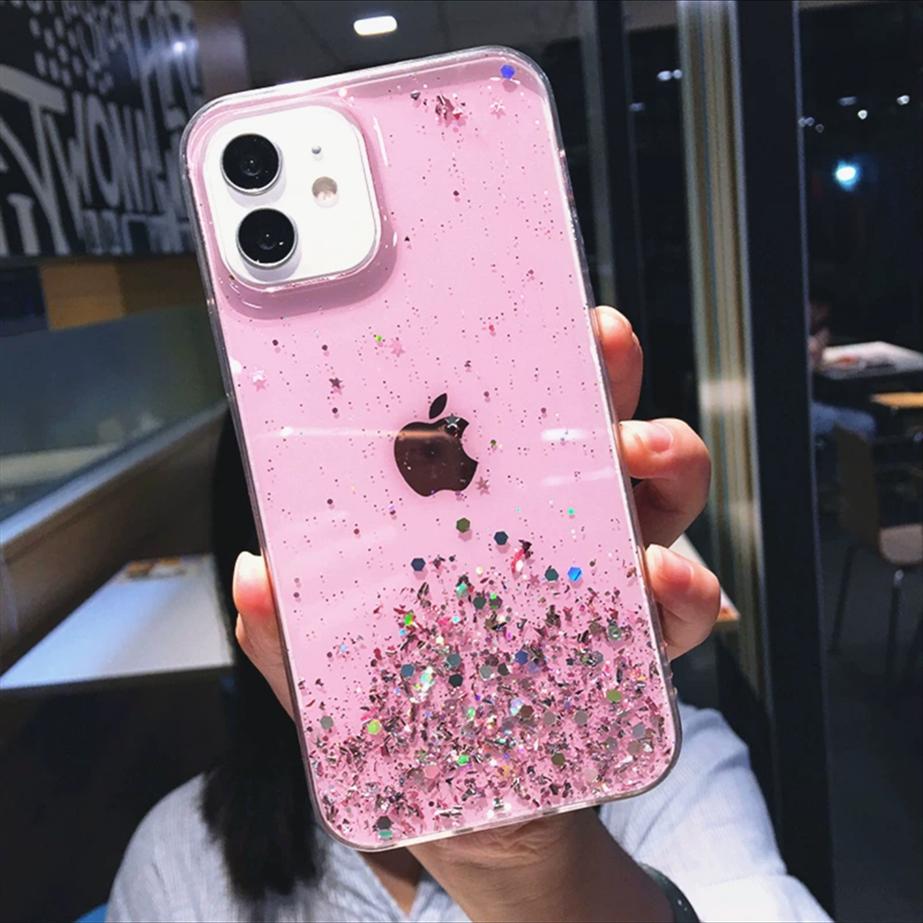 Роскошный Фиолетовый Чехол для Телефона со Стразами и Блестками для Iphone 16 Pro Max 15 14 13 12 11 Xr Xs 7 8 Plus Модный Ударопрочный Мягкий Чехол