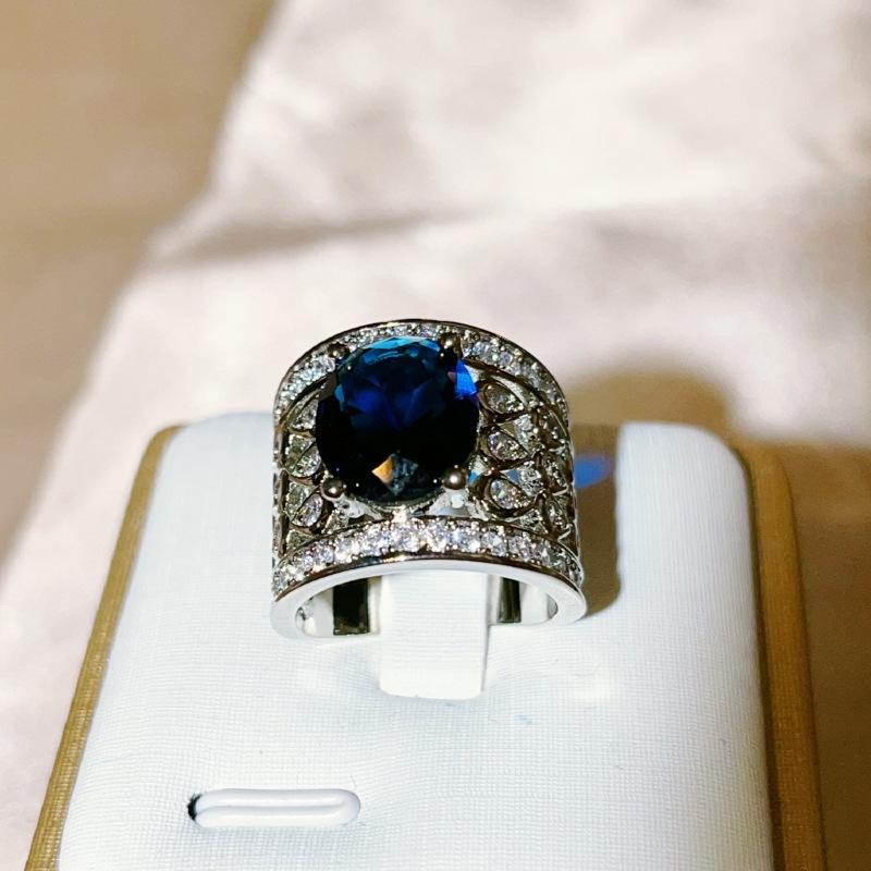 Медное циркониевое гальваническое ювелирное кольцо с сапфиром и сеткой для женщин, популярные европейские и американские украшения для рук