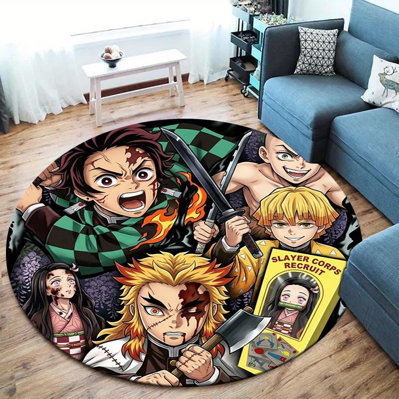 Demon Slayer Round Area Rug Carpet Rug For Living Room Bedroom Sofa Playroom Decor Nonslip Floor Mat