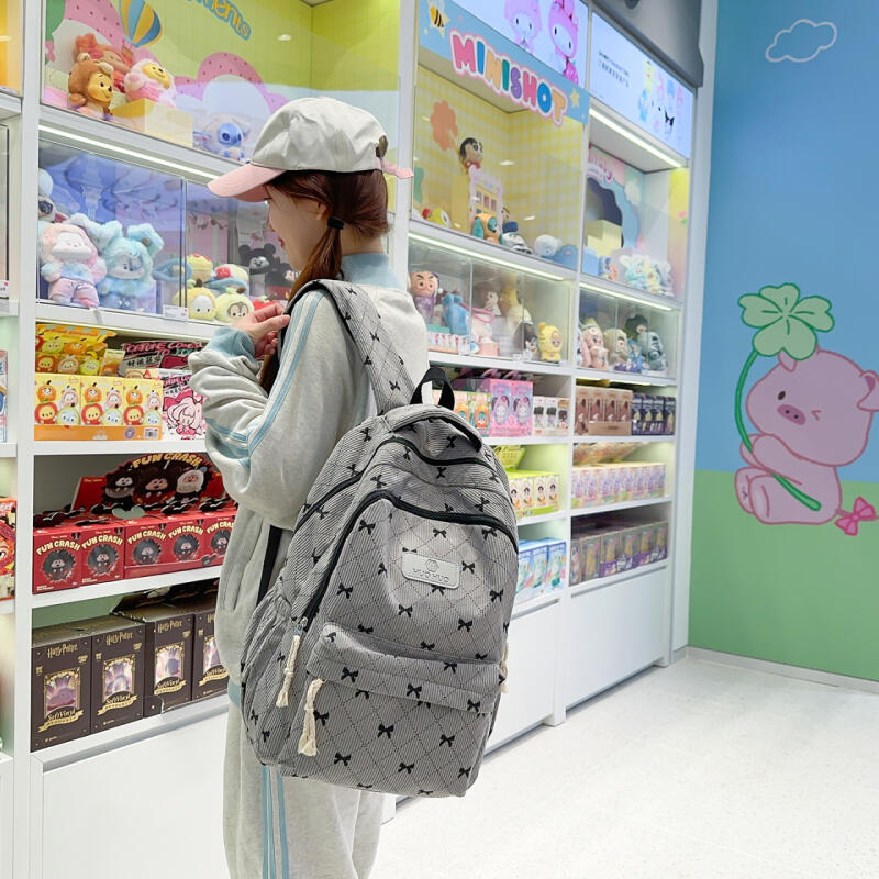 Рюкзак Вельветовый Школьный Рюкзак С Принтом Бантов Легкий Вместительный Дорожный Рюкзак