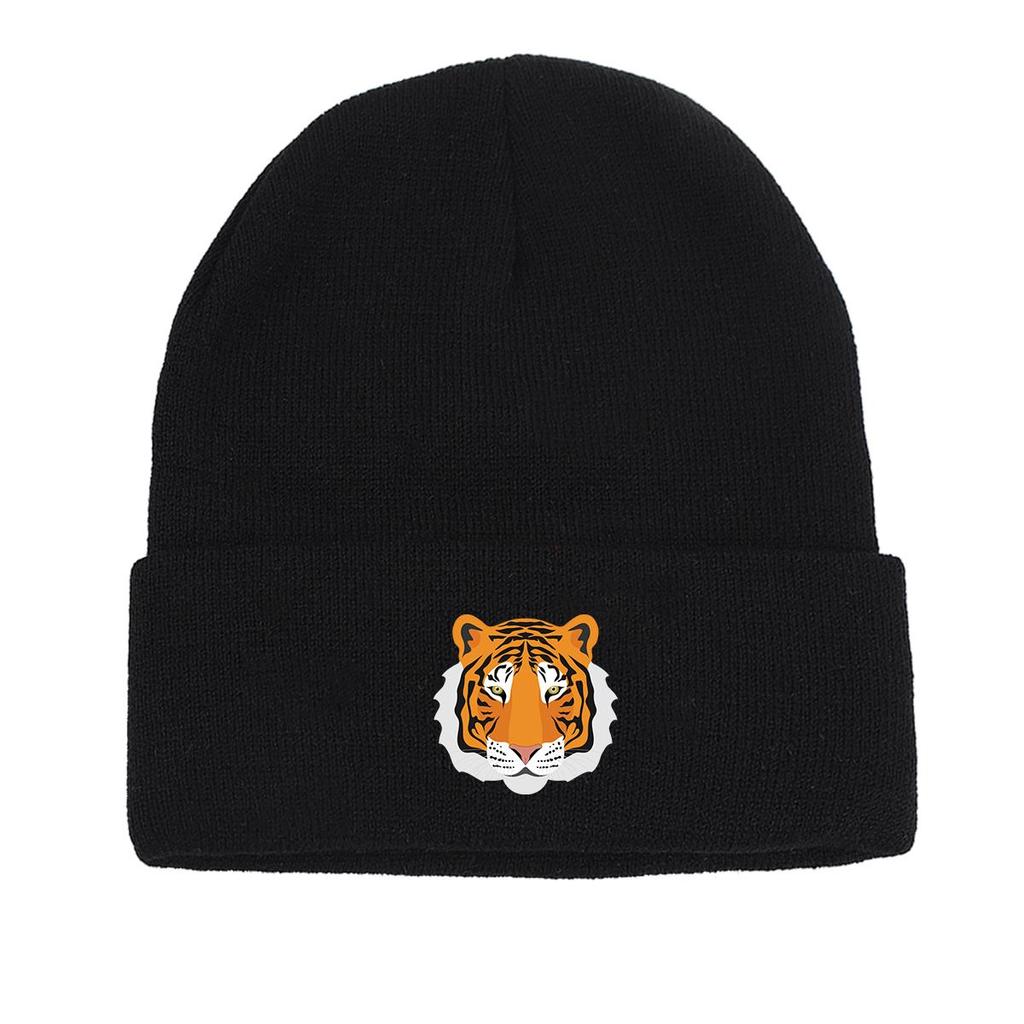 Tiger Winter Knit Cap Beanie, Animal Woman Cap Cancer Chemo Elastic Solid Color Headwear Knit Hat Beanie