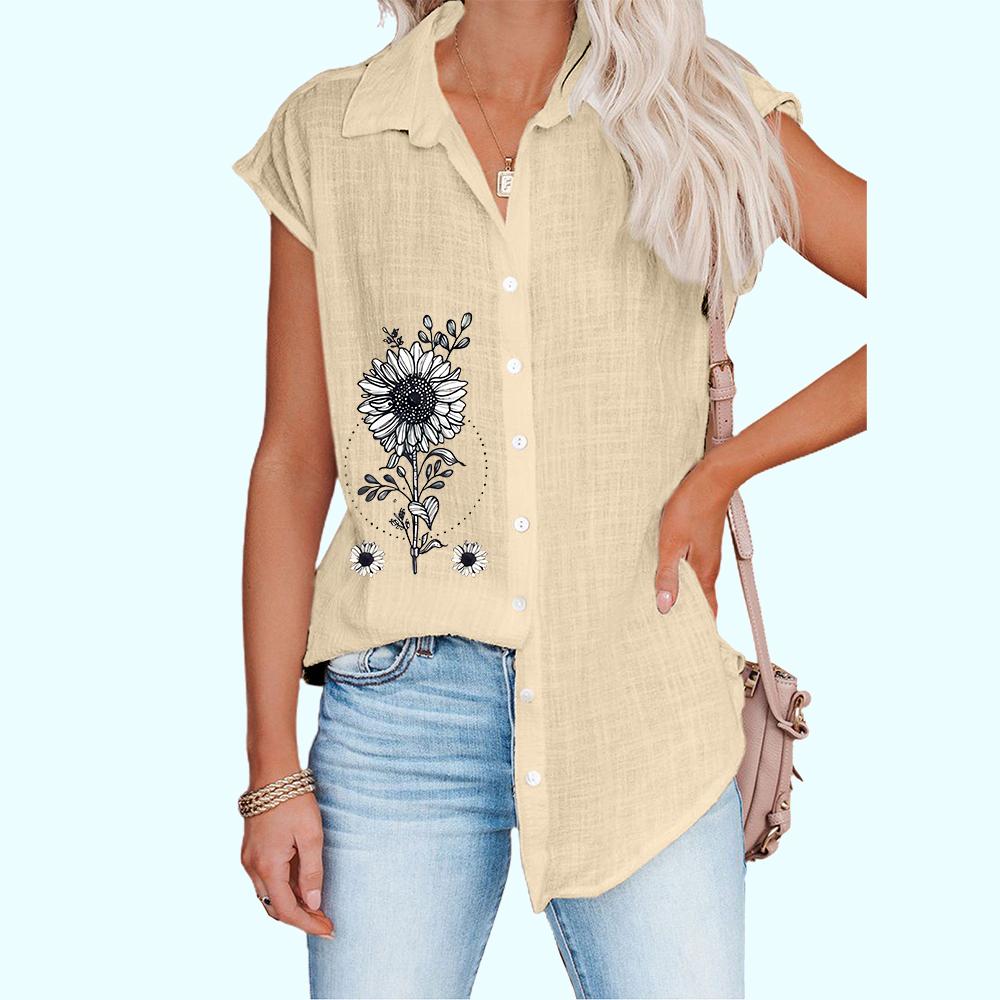 Женская модная футболка без рукавов, тонкая повседневная блузка с цветочным принтом, женская рубашка на пуговицах