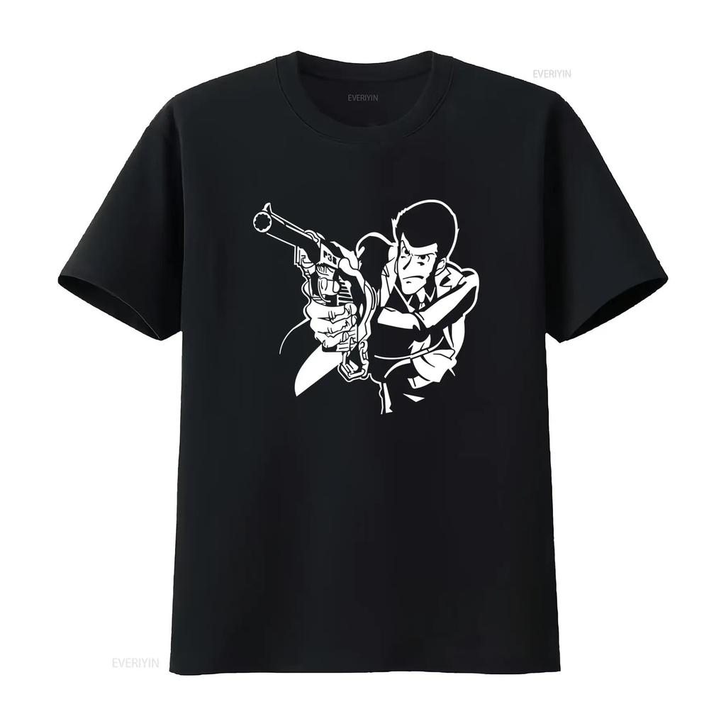 013l Maglietta Lupin Giappone Gun Vintage Slightly Streetwear Unisex Stretched Breathable Comfortable Homme Stylish
