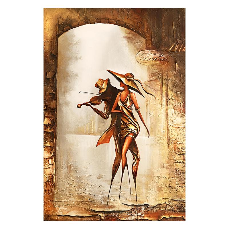 Золотая пара с зонтиком, городской пейзаж, холст, живопись, постеры, принт, абстрактные романтические настенные художественные фотографии для комнаты, домашний декор