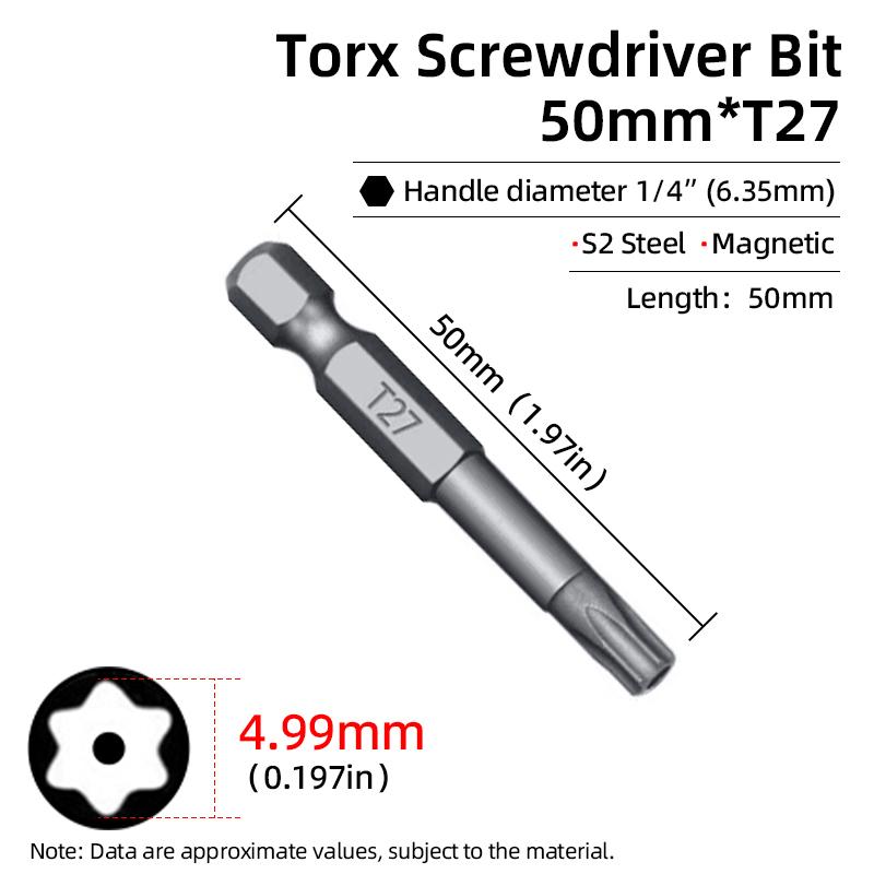Бита Torx 50 мм Магнитная S2 Сталь 1/4'' Шестигранный хвостовик Полое отверстие Безопасные биты T5-T40 Электрическая дрель-шуруповерт Ручной инструмент