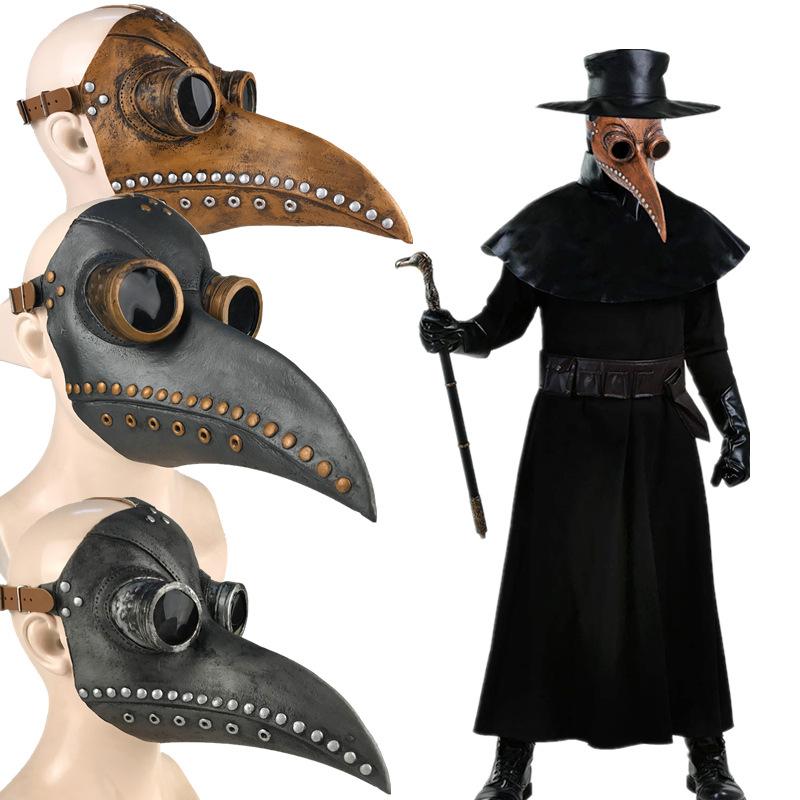Funny Latex Steampunk Plague Doctor Bird Mask Cosplay Long Nose Halloween Masquerade Costume Props