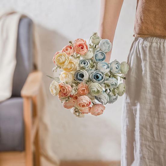 1 Bouquet Artificial Tea Bud Flower 18 Heads Non-withering Realistic No Watering