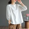 Good Quality Autumn Japanese Basic Shirts Casual Women Lantern Sleeve O Neck Pullovers T Shirt