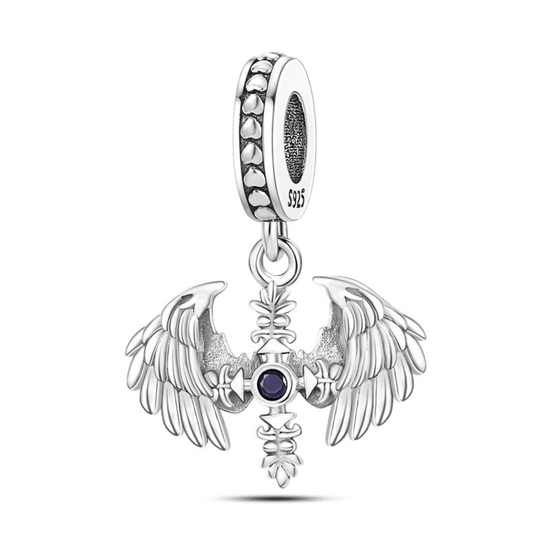 Cross Charms Fit Fashion Original Bracelets 925 Silver Pave Zircon Bible Bead Religion Holy Angel Safety Chain Charm DIY Jewelry
