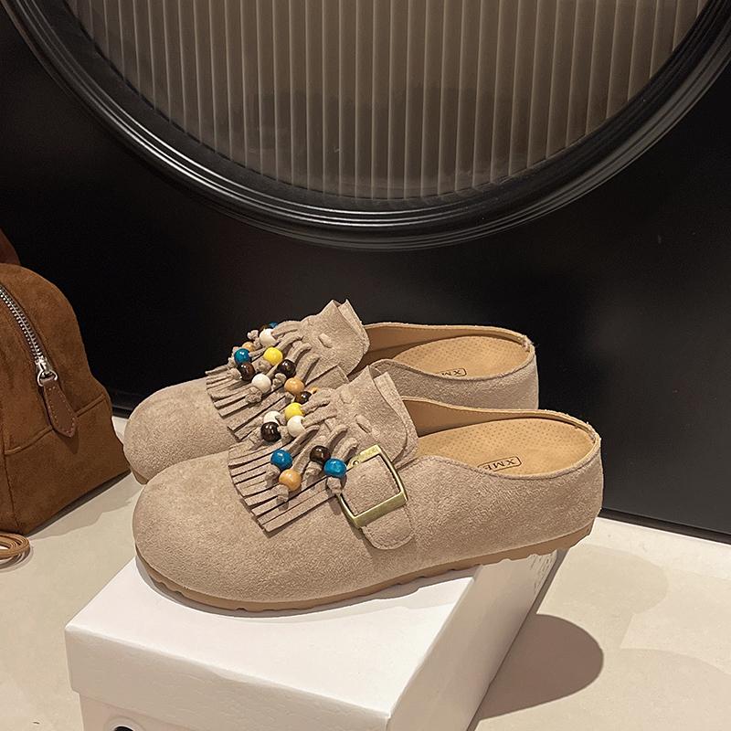 2025 Весна-осень Модные цельные туфли на толстой подошве, увеличивающие рост, на полукаблуке, женские шлепанцы с повязкой в ретро-стиле