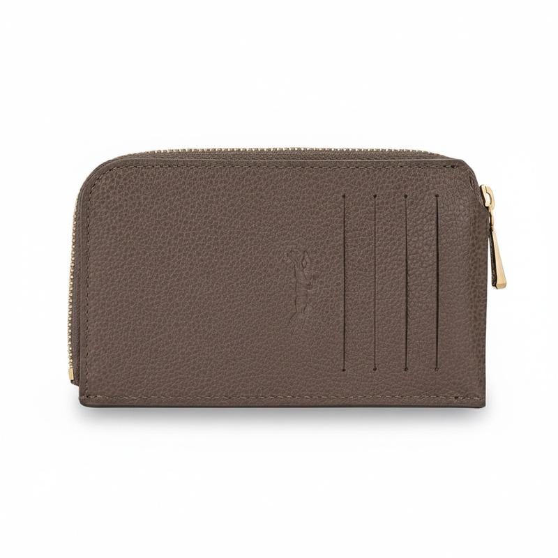 Longchamp Кожаный держатель для карт Le Foulonné с золотой фурнитурой, унисекс, стиль для пары, цвет тауп 30048021215