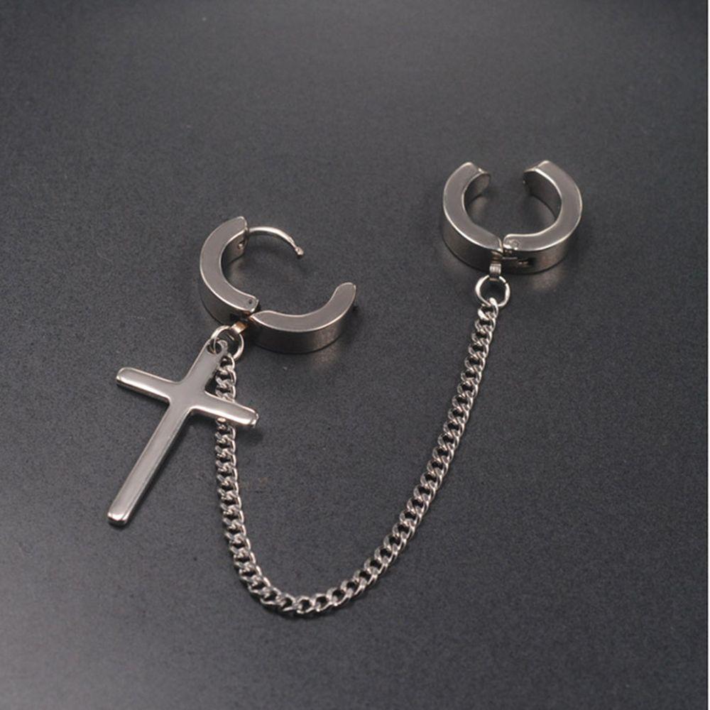 Black New Cross Ear studs Stainless steel Earrings Chain