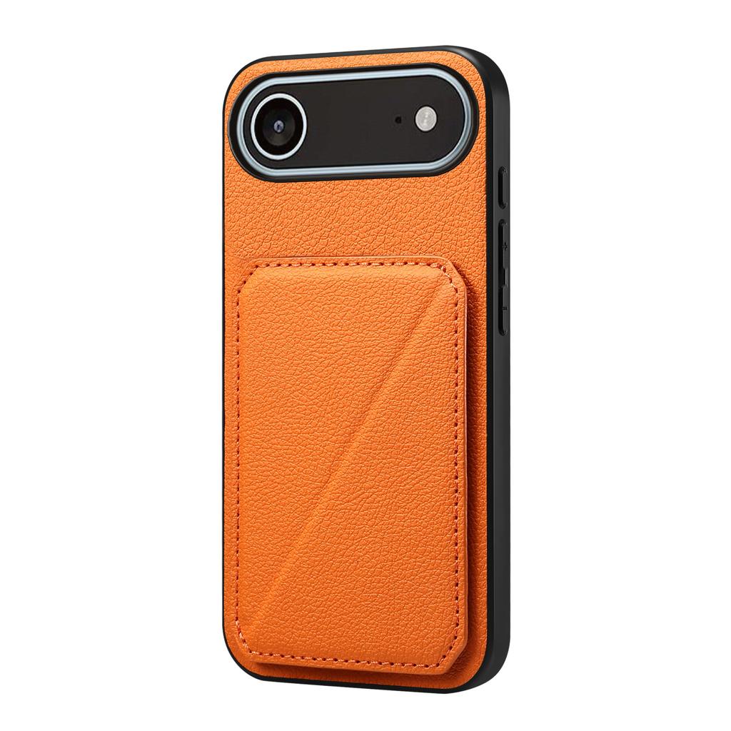 For iPhone 17 Air Case Card Holder Kickstand Calf Textured Leather+PC+TPU Phone Cover