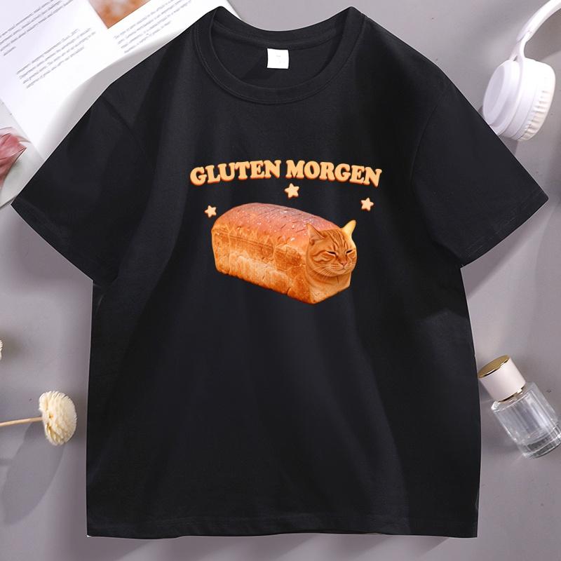 Gluten Morgen Забавная Кошка Буханка Футболка Унисекс WoUnisex Забавная Кошка С Принтом Футболка Удобная Круглый Вырез Короткий Рукав Футболки Одежда Топы
