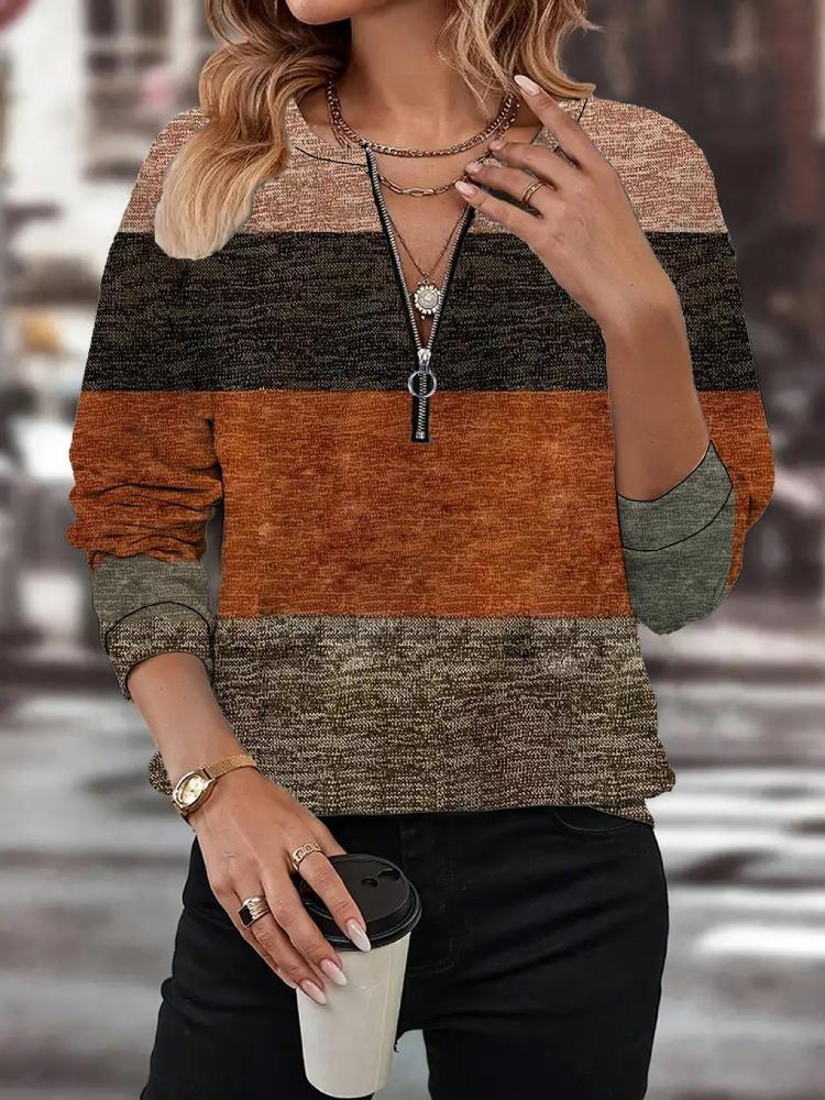 Women Long Sleeve Blouses Casual Geometric Print Shirts O Neck Fashion Tops Autumn Spring