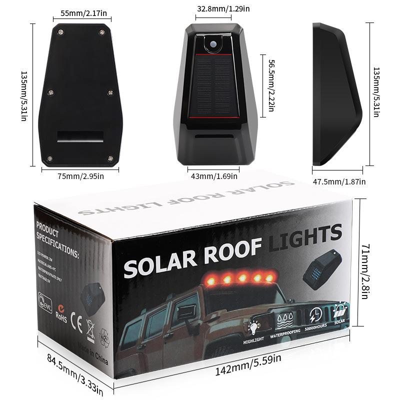 LED Solar Powered Cab Lights Punch-Free Wireless Truck Roof Lights Truck Pickup Warning Light for Pickup Trucks SUV Motorcycles