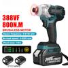388vf 800N.M Brushless Cordless Electric Impact Driver 1/4"" Screwdriver Driver Wrench Power Tools with 2 Battery