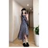Retro Plaid Dress Women's Summer Temperament Waist Vest Skirt Niche Irregular A-shaped Skirt Long Skirt