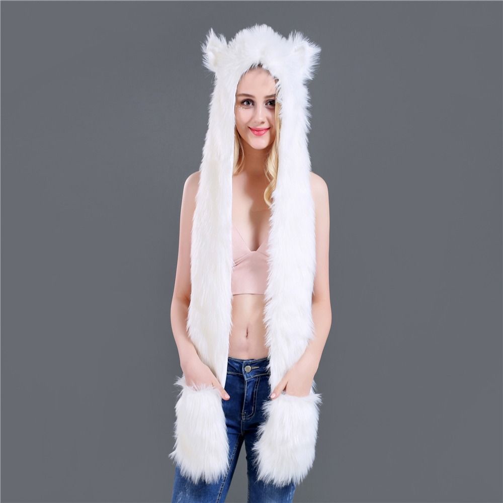 Пушистый плюшевый шарф, перчатки, шапка, комплект, теплая шапка с изображением животных, ветрозащитная зимняя кепка для отдыха на природе