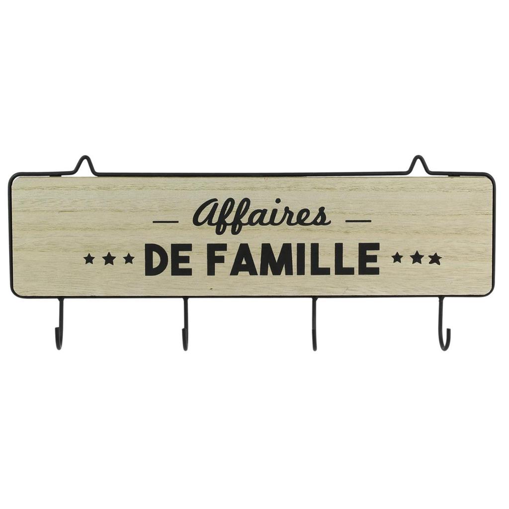 Les Trésors De Lily [Q8114] - Wooden Wall Hook 'Family Affairs' Beige Black (4 Hooks) - 41x13 Cm