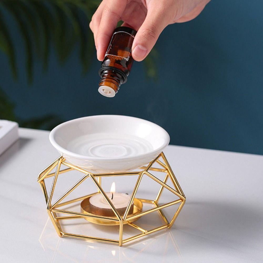 Gold Candle Holder Rhombus Shape Romantic Candle Essential Oil Burner Purifying Air Non-toxic Tealight Holder Yoga Studio