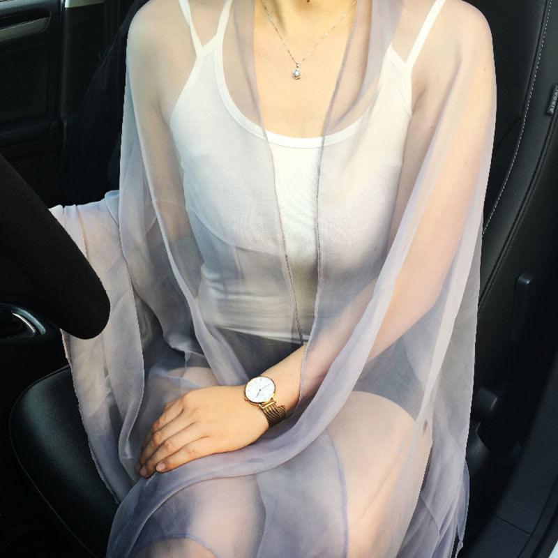 Корейский однотонный прозрачный сексуальный тонкий шифоновый пляжный платок-шаль от солнца для женщин, летний шарф из ледяного шелка для кондиционирования воздуха