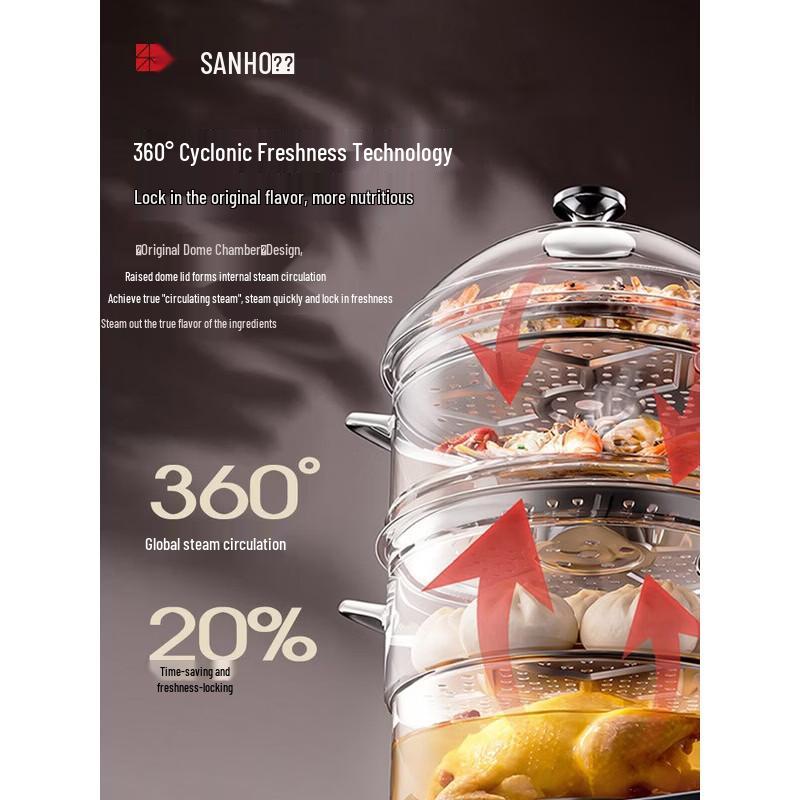Sanhe 3-Tier 304 Stainless Steel Steamer Pot