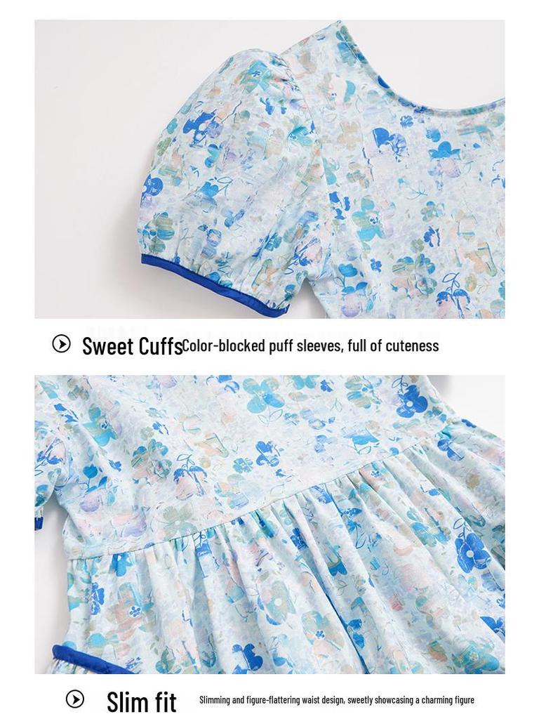 Летнее платье принцессы с цветочным принтом и сборками-смоками для мамы и дочки - Пляжный наряд в корейском стиле для девочек