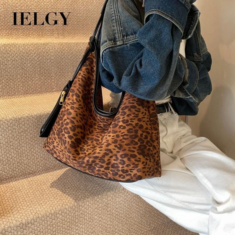 Ielgy Retro Large-Capacity Leopard Print Bag Autumn Winter Casual All-Match One-Shoulder Texture