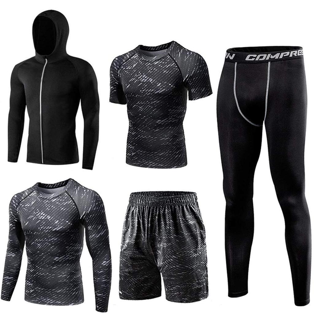 Compression Wear Training Breathable and Odor Resistant Running Long Sleeve Short Sleeve Half Sweat Quick Inka Black L [foveitaa] Set, Men's Wear,