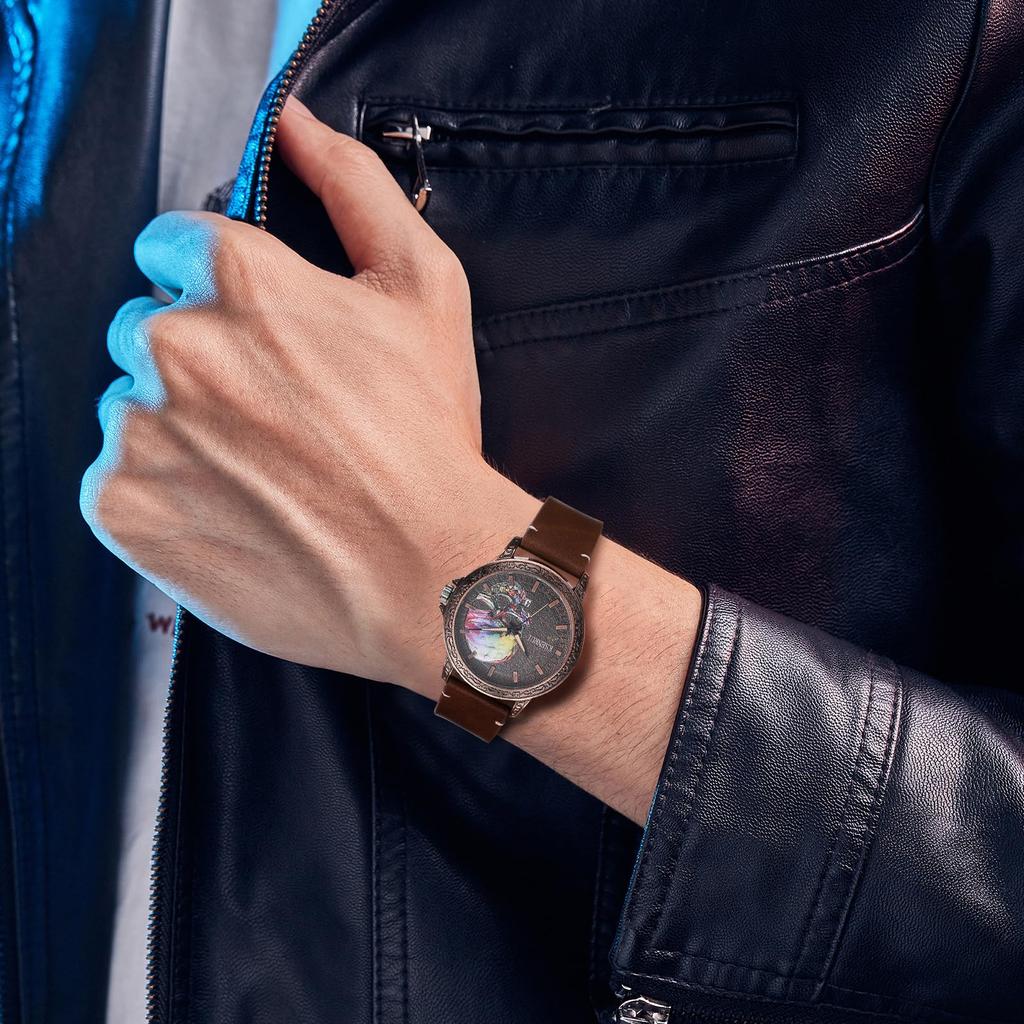 Часы из натуральной кожи с черепом, светящиеся аналоговые часы-скелетоны с кожаным ремешком, черно-коричневые кварцевые часы, модные часы на день рождения, подарок на Рождество