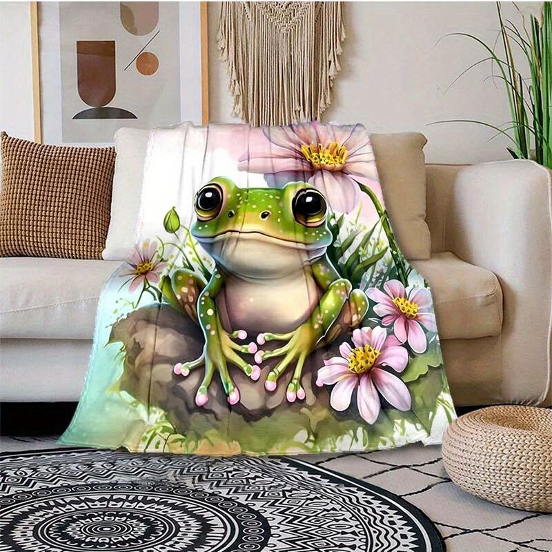 Frog Under Flowers Blanket Household Multipurpose Blanket Used For Chair Sofa Bed Soft And Warm Giving Friends And Relatives Birthday Graduation Gift