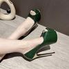 Зеленые 16 см тонкие высокие каблуки женские босоножки сексуальные открытый носок платформа змеиная кожа клуб стриптиза Pole Dance туфли неглубокие туфли-лодочки